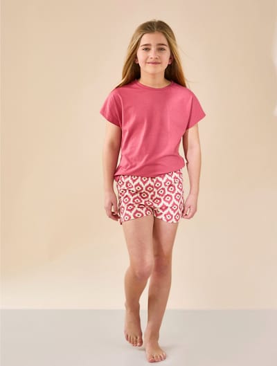 Little Label - CARRIE - meisjespyjama - donkerroze ikat - extra zachte bio katoen - maat 6Y/110-116