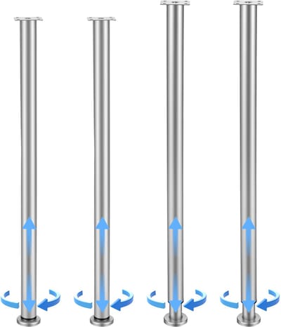 Lemlit Verstelbare Tafelpoten 72-110 cm - 4 Stuks Telescopische Meubelpoten met Montageplaat voor Tafel, Bureau, Werkblad en Barblad - Grijs