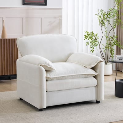 STILVORA Fauteuil 1-Zits - Met Dubbele Opbergvakken - Voor Woonkamer En Balkon - Hout En Schuim - Wit