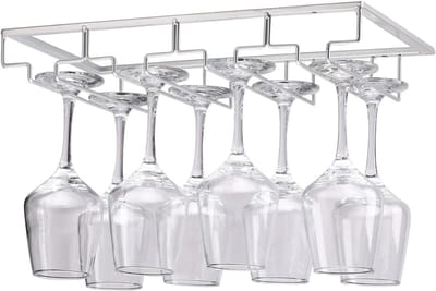 TIM® Ophangrek Wijnglazen - Wijnglazenhouder – Metalen Wijnglazenrek - Glazenrek Met 4 Rijen - Wijnglashouder – Organizer - Stijlvol – Bar, Keuken & Cafe - Hangend – Zilver - 22cm x 40cm x 6cm