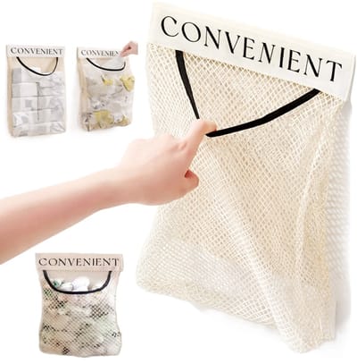 Mesh Opbergzak voor Keuken – Wand Organizer met Klittenband – Herbruikbare Net Opbergzak – 2 Stuks 25×30 cm – Voor Plastic Zakjes & Keukengerei