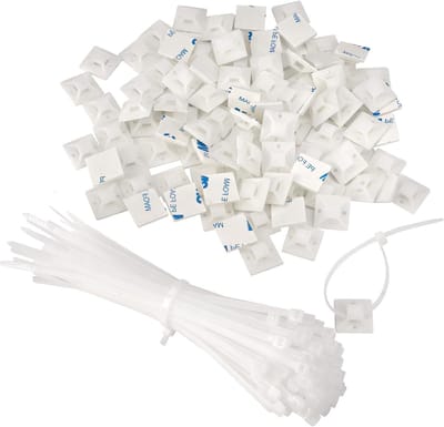 SnelShoppen - 100 stuks zelfklevende kabelbinders, kabelklemmen, nylon, wit, voor kabelbevestiging thuis en op kantoor, met 3M-plakband, eenvoudig te