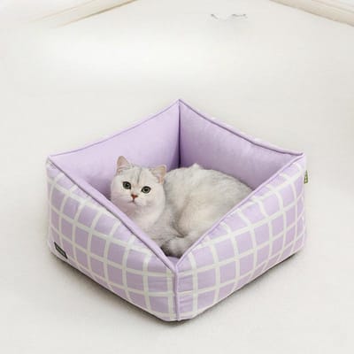 Nid pour Chat toutes Saisons Amovible et Lavable Semi-fermé Entièrement Fermé Lit de Couchage 50*50*25cm white