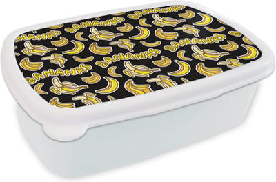 Broodtrommel Wit - Lunchbox - Brooddoos - Banaan - Patronen - Fruit - 18x12x6 cm - Volwassenen
