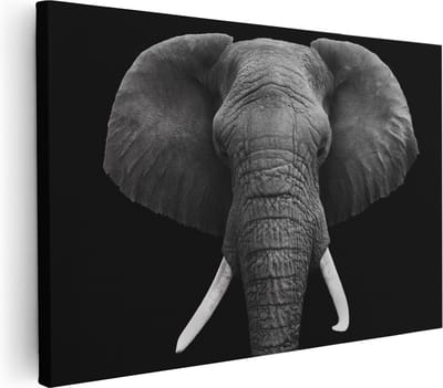 Artaza Canvas Schilderij Olifant Close-Up - 30x20 cm - Klein - Wanddecoratie Dierenkop - Muurdecoratie Afrika - Kamer Accessoires