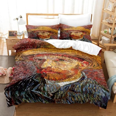 Van Gogh Beddengoed Set Eenpersoons Twin Vol Queen King Size Bed Set Aldult Kind Slaapkamer Dekbedovertrek Sets 3D retro klassieke hoeslaken set AU Queen(210x210cm)