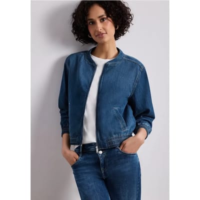 Denim-look blouson met ritssluiting