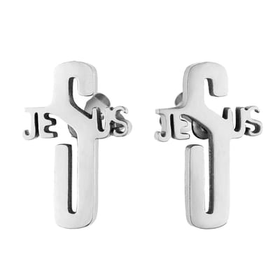 Fako Bijoux® - Oorbellen - Steker - RVS - Stainless Steel - Kruisje Jesus