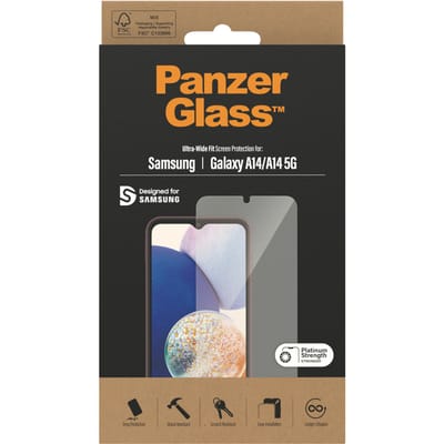 PanzerGlass Screenprotector geschikt voor Samsung Galaxy A14 Glazen | PanzerGlass Ultra-Wide Fit Screenprotector - Case Friendly