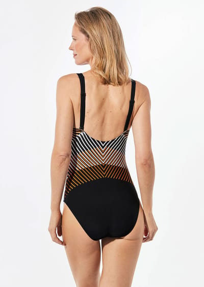 Badpak met V-hals en zachte cups - zwart / cognac / wit / gestr. - Gr. 40 B van Goldner Fashion