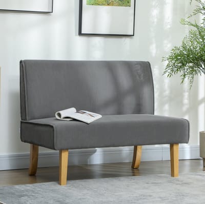 OKWISH Zitbank 110 X 62 X 85 Cm - 2-Zits Sofa Met Cordlook En Houten Poten - Compact Voor Woonkamer Of Slaapkamer - Polyester - Grijs