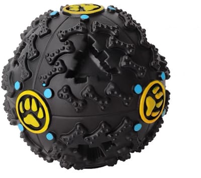 Interactieve Honden Snackbal – Voerbal Slow Feeder – IQ Hondenspeelgoed tegen Verveling – Duurzaam Rubber Kauwbal – 7cm Zwart