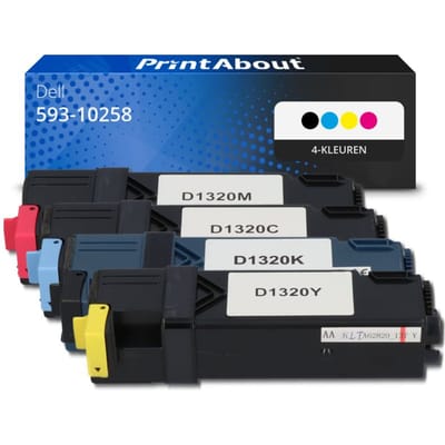 PrintAbout huismerk Toner 593-10258 (DT615) 4-kleuren Multipack Geschikt voor Dell