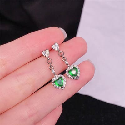 Echte 925 Sterling Zilver Natuurlijke Emerald Drop Earring Vrouwen Aros Mujer Oreja Hart Emerald Edelsteen Orecchini Sieraden Oorbellen groen