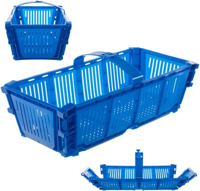 KADAX Oogstmand van kunststof, 40 x 18 x 11,5 cm, inklapbare aardbeienmand, fruitmand met handvat, aardbeienmand voor fruitverzameling, rechthoekige fruitmand (blauw)