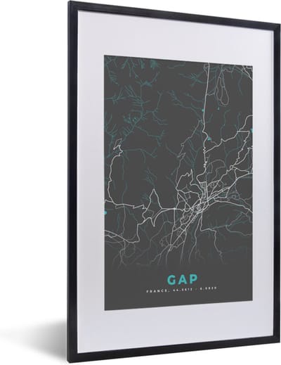 Fotolijst incl. Poster - Gap - Kaart - Plattegrond - Stadskaart - Frankrijk - 40x60 cm - Posterlijst