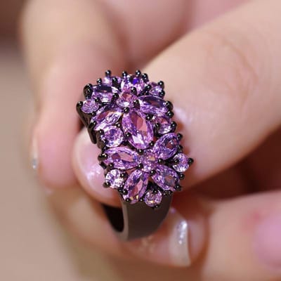 Sterling Vingerring voor Dames Luxe Helderroze Zirkonia Sieraden Esthetische Bloem Accessoires 7 brown