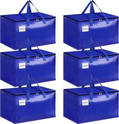 Verhuiszakken Heavy Duty - Opbergbakken Verhuisbenodigdheden - Opslaan en Verhuizen - Versterkte Handgrepen Dubbele Rits - 125L 6-Pack - Blauw