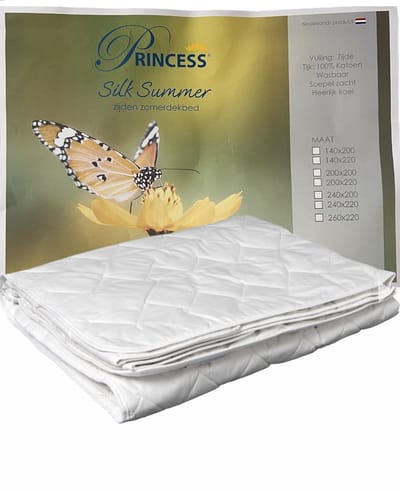 Princess Zijden Zomerdekbed-Silk Summer-100% puur Percal Zachte katoen Tijk- vulling van 100% Natuur Wild Zijde - Eenpersoons -140x200cm