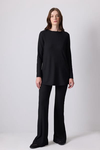 Touché Privé - Gebreide set van geribde tuniek ve broek - Zwart - Dames