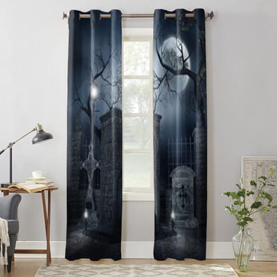 Spookhuis Raamgordijn Voor Kinderkamer Huis Jaloezieën Gordijnen Voor Woonkamer Slaapkamer Raam Draperieën 135W x 60H(cm) x1 gray