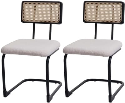 Set van 2 sledestoelen MCW-K88, stoel fauteuil, hout rotan metaal bouclé ~ stof/textiel wit