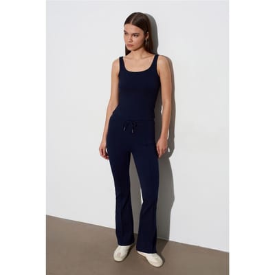 Mid-Waist Flare Jersey Broek met Touwtje