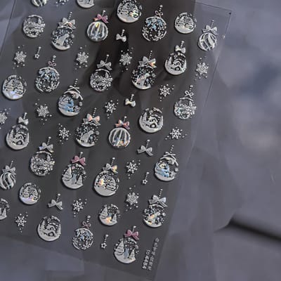 1Stuks Brons Kerst Nagels Stickers Schattig Goud Wit Sneeuwbal Plakkerige Nagellak Sticker Laser Nagels Decoratie Decals DIY to4484