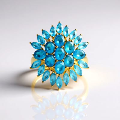 Cavill - Zilveren Edelsteenring - 925 Sterling Zilver - 5,25 ct Neon Blauwe Apatieten - Marquise & Ovaal Geslepen - Unieke Bloemvorm - Elegant Design