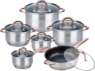 Kinghoff 1766 - 12 delige pannenset - kookpannen - 16-16-18-20-24-24 cm - met deksel