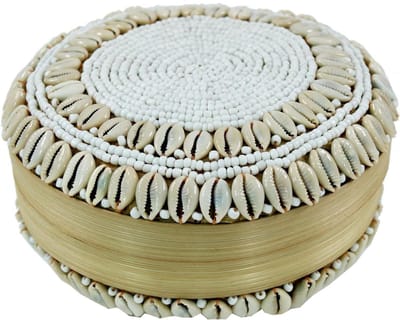 Exotische Manddoos - Opbergdoos Schelp - Sieraden Opbergen - Handgemaakt Vlechtwerk - 11x18x18 Cm - Bruin