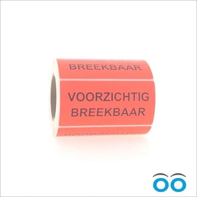 Etiketten - Stickers - Voorzichtig Breekbaar - 98 x 48 mm - Fluor Rood - Rol à 500 stuks