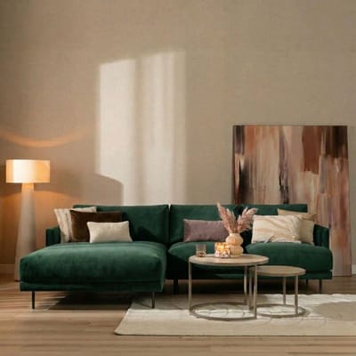 Bronx71® Velvet hoekbank Denver groen links