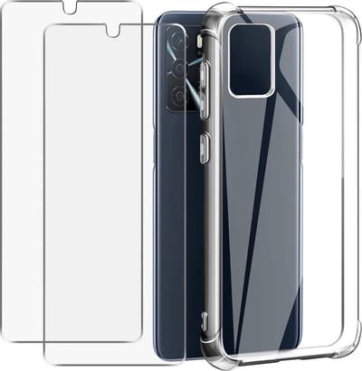 Casemania Hoesje Geschikt voor Oppo A16 & A16S Transparant & 2X Glazen Screenprotector - Anti-Shock Hybrid Back Cover