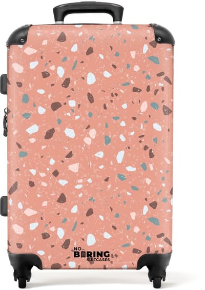 NoBoringSuitcases.com - Grote koffer - Terrazzo patroon veelkleurig roze - Kinderkoffer geschikt voor jongen en meisjes - Reiskoffer met 4 wielen - Trolley op wieltjes - Rolkoffer groot kinderen - 72 liter - Ruimbagage valies 20kg