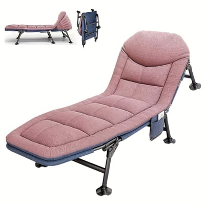 Opvouwbaar Camping Bed Roze Verstelbaar Veldbed Ligstoel Met Matras Zijvak Outdoor Comfort