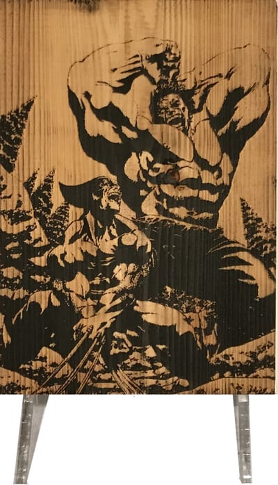 CharredArt - Houten bord met Wolverine vs Hulk | Hout kunst - Huis decoratie woonkamer - Wanddecoratie accessoires - Interieur decoraties