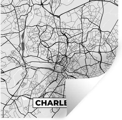 Muurstickers - Sticker Folie - Stadskaart – Plattegrond – België – Zwart Wit – Charleroi – Kaart - 100x100 cm - Plakfolie - Muurstickers Kinderkamer - Zelfklevend Behang XXL - Zelfklevend behangpapier - Stickerfolie