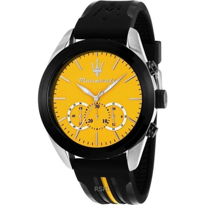 Maserati Traguardo Geel Zwart Siliconen/Rubber Heren Kwarts Chronograaf R8871612045 geel