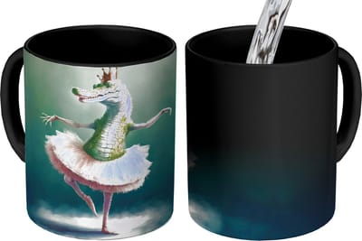 Magische Mok - Foto op Warmte Mokken - Koffiemok - Krokodil - Kroon - Goud - Ballet - Portret - Kids - Magic Mok - Beker - 350 ML - Theemok