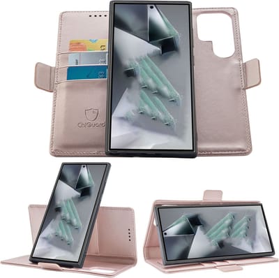 Geschikt voor Samsung Galaxy Galaxy S24 Ultra - Book Case Hoesje - Uitneembaar Hoesje - Magnetische Sluiting - Portemonnee Rose