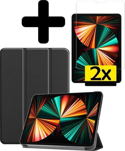 Hoes - Geschikt voor Apple iPad Pro (2021) - 11 inch - 3e generatie - Met Screenprotector - Trifold Bookcase - Hard Cover - Hardcover Book Case - Tablet Hoesje - Zwart