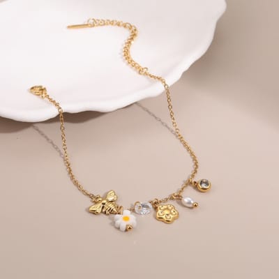Armband Busy Bee met bloem en pareltjes