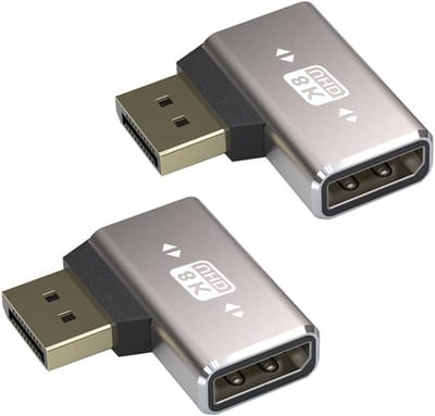 8K DisplayPort 1.4 Adapter, 90 Graden DP Male naar DP Female Verlengconnector voor 8K@60Hz, 4K@144Hz en 1080p@240Hz, Ideaal voor Gaming en Home Theater, 2 Stuks