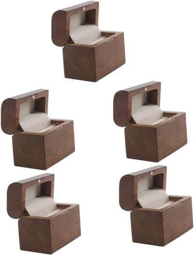 Houten Juwelenkistje - Ringendoosje Set - Sieraden Opbergen - Romantisch Ontwerp - 5.3x4.3x3cm - Diverse Kleuren