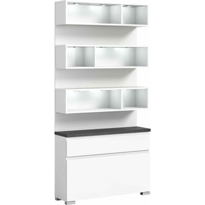 Shoelove schoenenkast wandkast 1 klep, 1 lade, planken met licht wit, grijs - 95x27x192cm