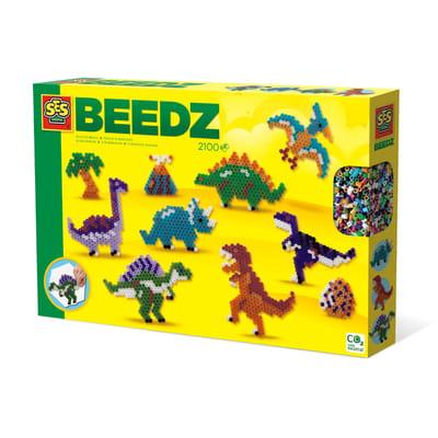 SES Creative - Beedz - Dino Wereld - 2100 Strijkkralen met Grondplaten en Strijkvellen - Vanaf 5 Jaar