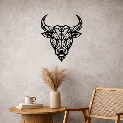BR2Laser Stier – Wanddecoratie – Lasergesneden Hout – Dierenkunst – 35 cm Breed