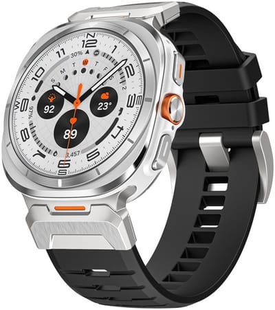 Luxe siliconen bandje - geschikt voor Samsung Galaxy Watch Ultra / Ultra 2025 47mm - premium fmk bandje met gesp - zilver zwart