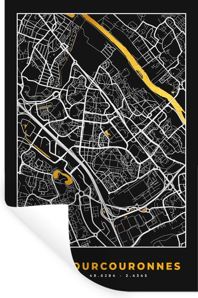 Muurstickers - Sticker Folie - Frankrijk - Évry-Courcouronnes - Stadskaart - Kaart - Plattegrond - 20x30 cm - Plakfolie - Muurstickers Kinderkamer - Zelfklevend Behang - Zelfklevend behangpapier - Stickerfolie